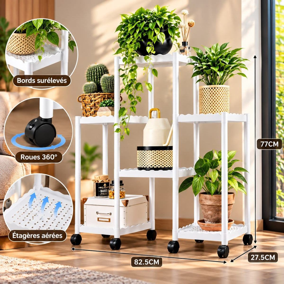 Étagère de Rangement Multiusage à Roulettes